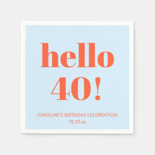 40. Geburtstag Blau Orange Bold Modern Benutzerdef Serviette