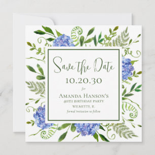 40. Geburtstag Blaue Hortensien  Save The Date