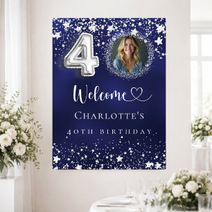 40. Geburtstag blauen Silberstars Foto willkommen Poster