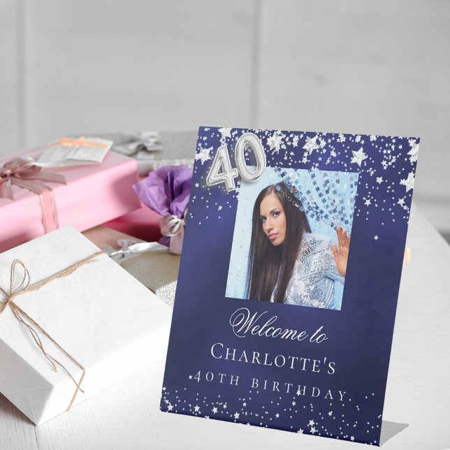 40. Geburtstag blauen Silberstars Foto willkommen Sockelschild (Von Creator hochgeladen)