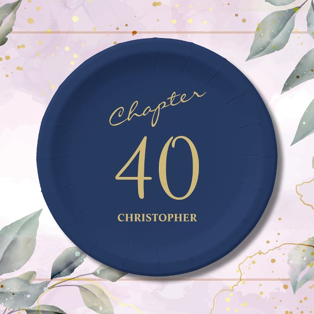 40. Geburtstag Blue Gold Kapitel 40 Pappteller (Make your loved one's 40th birthday celebration memorable with our stunning Blue Gold paper plates)