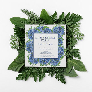 40. Geburtstag Blue Hydrangeas Watercolor Party In Einladung