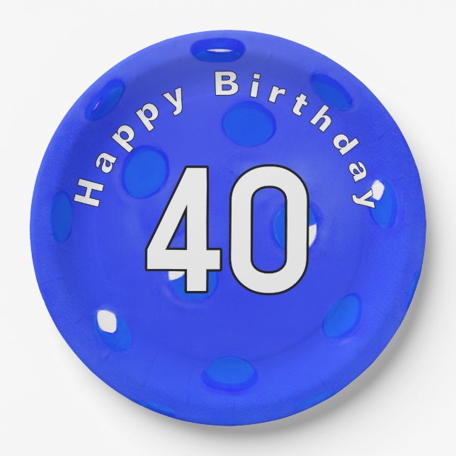 40. Geburtstag Blue Pickleball Pappteller (Vorderseite)