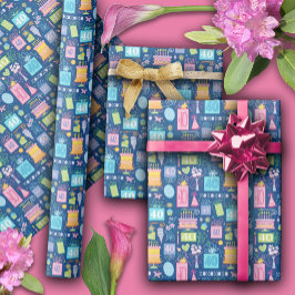 40. Geburtstag Blumenkuchen-Balloons Hut präsentie Geschenkpapier