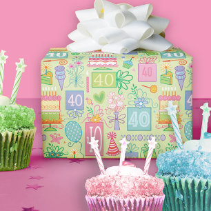 40. Geburtstag Blumenkuchen-Balloons Hut präsentie Geschenkpapier