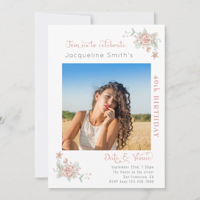 40. Geburtstag Blumenladen Foto Einladung (Vorderseite)