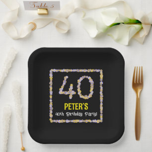40. Geburtstag: Blumennummer, Individuelle Name, B Pappteller
