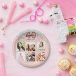 40. Geburtstag blush Rose Gold Glitzer Silber Foto Pappteller<br><div class="desc">Für ein 40. Party, feiern ihr Leben mit einer Collage von 6 Ihrer eigenen Fotos. Personalisieren und fügen Sie einen Namen, Alter 40 und ein Datum. Geburtsdatum oder Geburtsdatum des Party. Dunkle Rose goldfarbene und schwarze Buchstaben. Eine trendige Rose goldfarbenen Hintergrund mit Imitaten Glitzer Tropfen, Farbe Tropfen in Imitaten Silber,...</div>