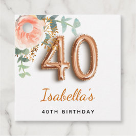 40. Geburtstag Blütengold-Rose Eukalyptus Monogram Geschenkanhänger