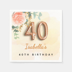 40. Geburtstag Blütengold-Rose Eukalyptus Monogram Serviette