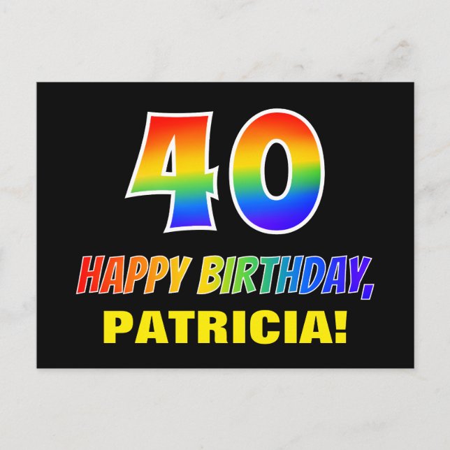 40. Geburtstag: Bold, Fun, Simple, Rainbow 40 Postkarte (Vorderseite)