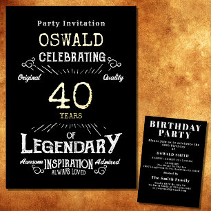 40. Geburtstag Born Legendary Black Gold Retro Folieneinladung