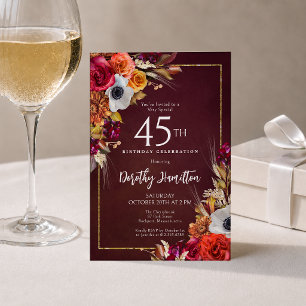 40. Geburtstag Burgunder Herbstblumen Elegantes Sk Einladung