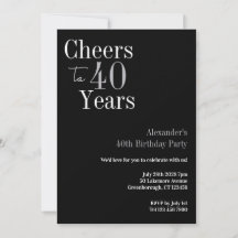 40. Geburtstag Cheers 40 Jahre Schwarzes Silber Pa