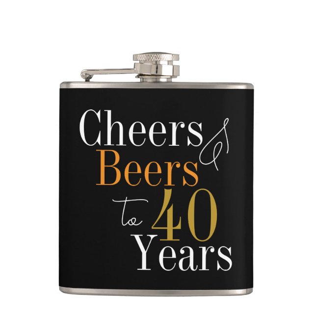 40. Geburtstag Cheers and Biere Black Gold Flachmann (Vorderseite)