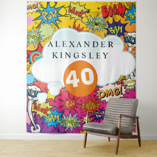 40 GEBURTSTAG Comic Pop Art Speech Bubble Retro Wandteppich