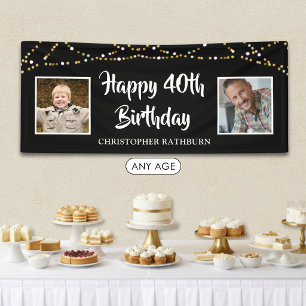 40. Geburtstag Damals & Heute Fotos Lichter Schwar Banner
