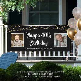 40. Geburtstag Dann & Jetzt Fotos leuchten schwarz Banner