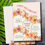 40. Geburtstag des 40. Blumengolden Arch Einladung<br><div class="desc">Party Einladung zum 40. Das Design trägt den Titel "40 und Fabulous" und die Vorlage ist für Sie Set, um Ihre individuelle Einladung Formulierung hinzuzufügen. Dieses hübsche Blumendesign besticht durch moderne goldene Bögen und eine Garlandschaft aus Blume und Blättern in Pfirsichen und cremefarbenen Fruchtsalattönen in Rosa Orange und Gelb. Ideal...</div>