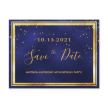 40. Geburtstag dunkelblaues Gold Save the Date