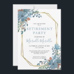 40. Geburtstag Dusty Blue Floral Einladung<br><div class="desc">Eine üppige Aquarellblau staubige Rostblütenrust-Party Einladung mit goldenem Glitzer. Solid staubig blau auf der Rückseite der Einladung. Eine üppige und hübsche Aquarellgestaltung.</div>