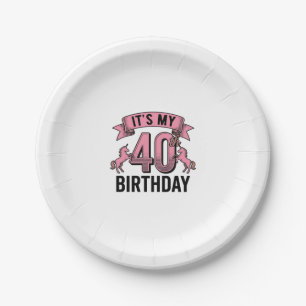 40. Geburtstag Einhorn Vintage Gravur Design_1 Pappteller