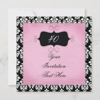 40. Geburtstag Einladung Black and Pink Damask