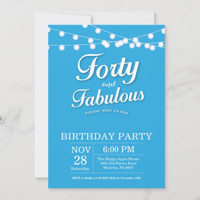 40. Geburtstag Einladung Blue Fabulous (Vorderseite)