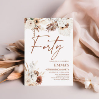 40. Geburtstag Einladung Boho Pampas