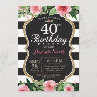 40. Geburtstag Einladung Frauen. Blanc