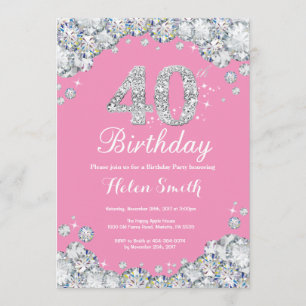 40. Geburtstag Einladung Pink und Silver Diamond