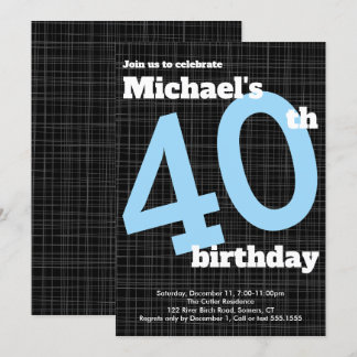40. Geburtstag Einladung Schwarz mit blauem Akzent