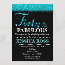 40. Geburtstag Einladung türkisfarbener Glitzer
