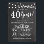 40. Geburtstag Einladungs-Chalkboard Einladung<br><div class="desc">40. Geburtstag Einladung Chalkboard Hintergrund mit String Lights. Schwarz und Weiß. 13. 15. 16. 18. 20. 21. 30. 40. 50. 60. 70. 80. 90. 100. Jedes Alter. Erwachsener zum Geburtstag. Geburtstagsparty von Frauen oder Männern. Für weitere Anpassungen klicken Sie bitte auf die Schaltfläche "Anpassen" und verwenden Sie unser Designwerkzeug, um...</div>