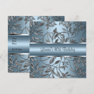 40. Geburtstag Elegant Blau Silberne Blume Einladung