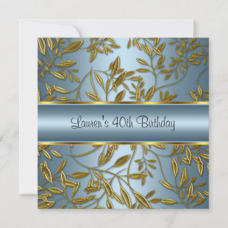 40. Geburtstag Elegant Blue Gold Floral Einladung