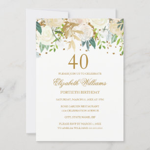 40. Geburtstag Elegant Gold Florale Einladung