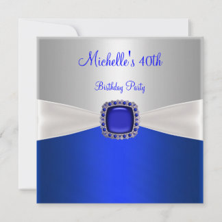 40. Geburtstag Elegant Silver White Blue Jewel Einladung