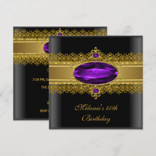 40. Geburtstag Elegant Spitze Schwarz Lila Gold Einladung