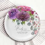 40. Geburtstag, Elegant und Blumen Pappteller<br><div class="desc">40. Geburtstag Party Papier Teller mit stilvollem Aquarell Blume Bouquet in Rosa,  lila und bordeauxfarben mit Grün. Fügen Sie einfach Ihren eigenen Text für Ihre vierzigste Geburtstagsparty hinzu. Personalisiert,  indem Sie den Text in den dafür vorgesehenen Textfeldern bearbeiten. Entworfen von ©Evco Studio www.zazzle.com/store/evcostudio</div>