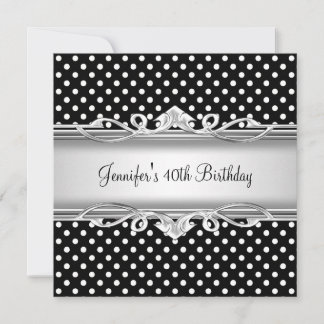 40. Geburtstag Eleganter Schwarz-weißer Fleck Silb Einladung