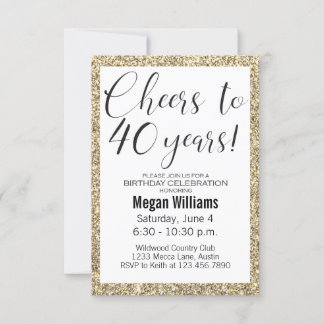 40. Geburtstag Elegantes Black and Gold Glitzer Pa Einladung