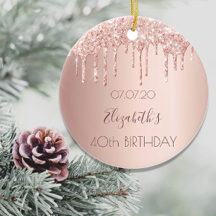 40. Geburtstag Erröten Roségold Glittertropfen Nam Keramik Ornament