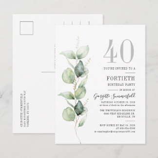 40. Geburtstag Eukalyptus Botanisches Party Einladungspostkarte