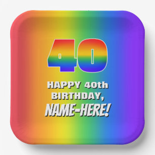 40. Geburtstag: Farbenfroh, Fun Rainbow Pattern #  Pappteller