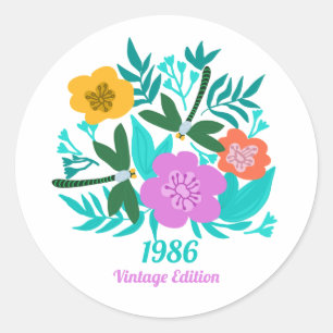 40. Geburtstag farbenfrohe moderne florale elegant Runder Aufkleber