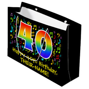 40. Geburtstag - Farbige Musiksymbole, Regenbogen  Große Geschenktüte