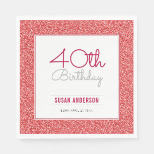40. Geburtstag Faux roter Glitter Serviette
