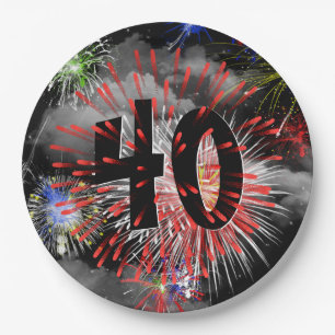 40. Geburtstag Feuerwerk in Clouds Papier Plate Pappteller