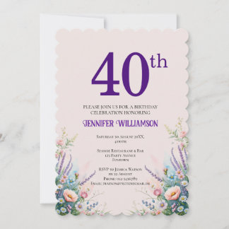 40. Geburtstag Floral Rosa und Lila Einladung